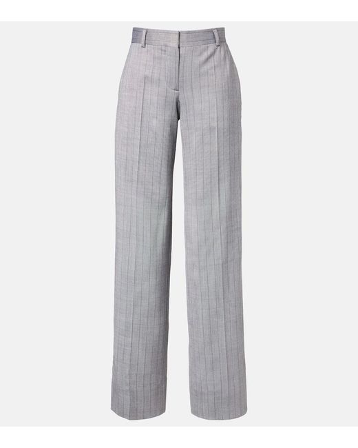 Stella McCartney Gray Striped Wool Wide-Leg Pants