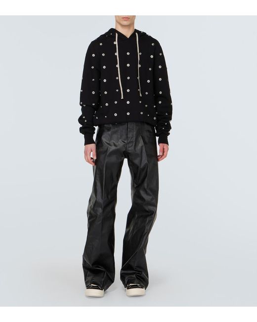 Rick Owens Black Granbury Studded Cotton Jersey Hoodie for men