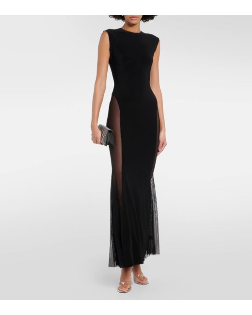 Norma Kamali Black Paneled Jersey And Mesh Maxi Dress