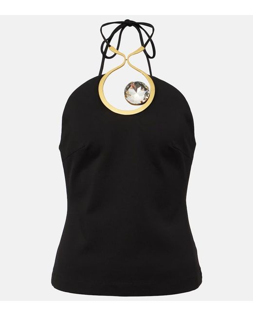 Area Black Crystal-Embellished Halterneck Top