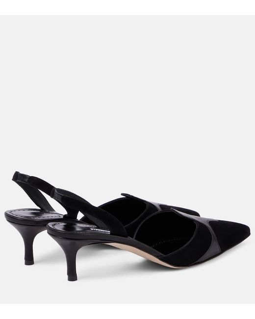 Manolo Blahnik Black Poligleto 50 Suede Slingback Pumps