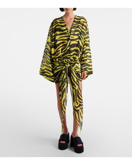 The Attico Green Animal-Print Cotton Muslin Minidress