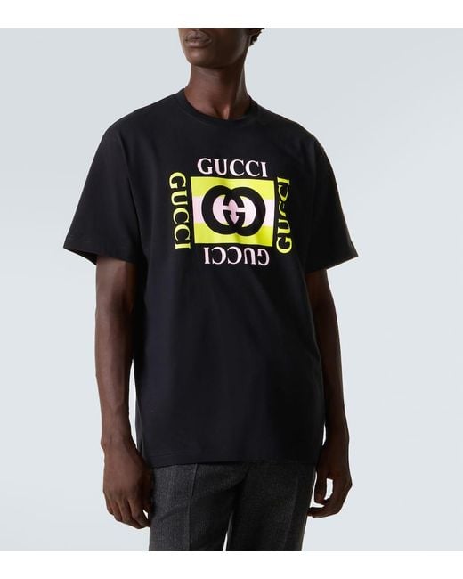 T-Shirt Raye En Coton A Logo Gucci pour homme en coloris Black