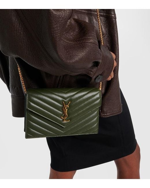 Saint Laurent White Cassandre Envelope Leather Wallet On Chain