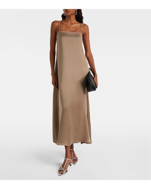 Asceno Brown Melfi Silk Twill Maxi Dress