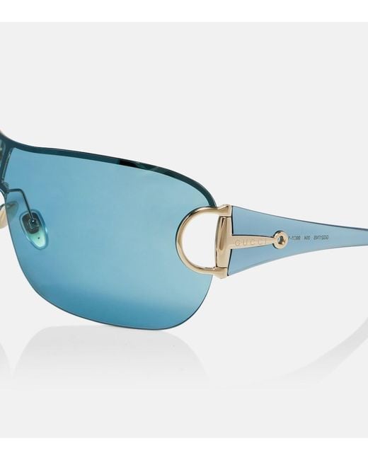Gucci Blue Half Horsebit Shield Sunglasses