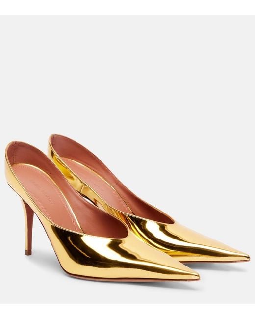AMINA MUADDI Natural Anok 90 Metallic Leather Pumps