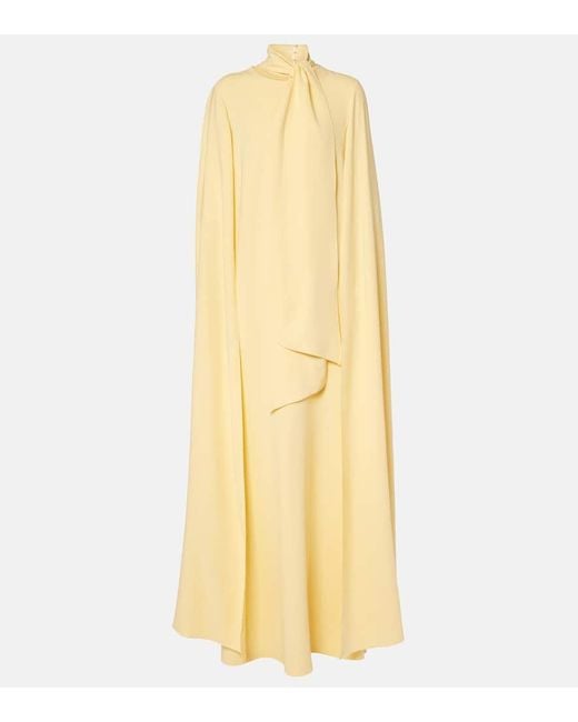 Oscar de la Renta Yellow Caped Silk-Blend Georgette Gown