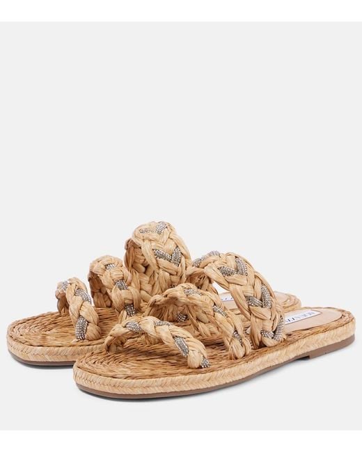 Aquazzura Brown Costiera Embellished Raffia Sandals