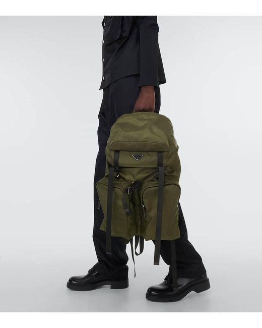 Prada Rucksack Aus Re-Nylon Mit Leder in Green für Herren