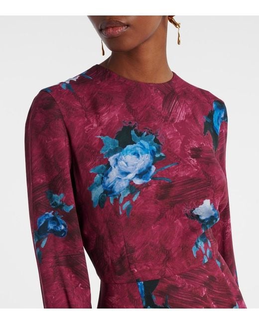 Erdem Red Floral Crepe Midi Dress