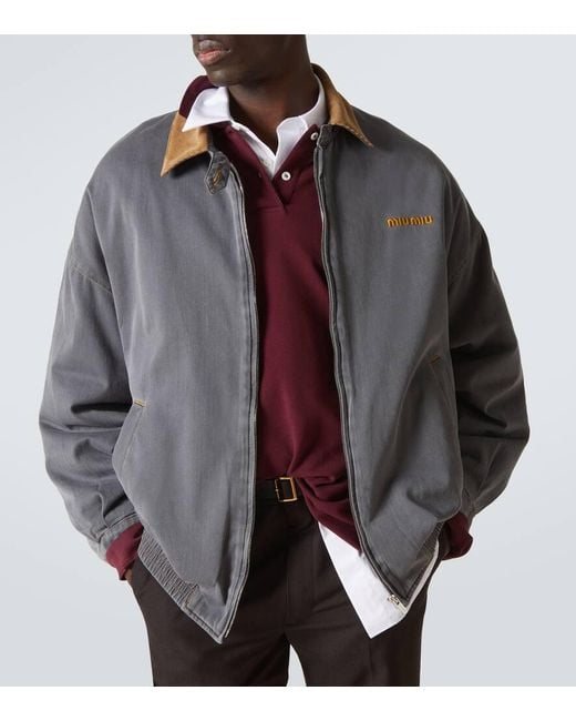 Miu Miu Blouson Aus Baumwoll-Chambray Mit Samt in Gray für Herren