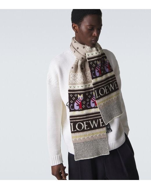 Loewe White X Louis Wain Wool-Blend Jacquard Scarf for men