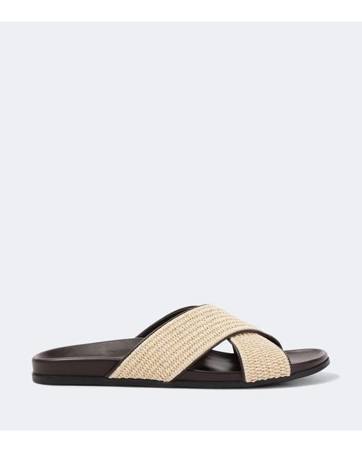 Manolo Blahnik Brown Chiltern Leather-Trimmed Raffia Slides for men