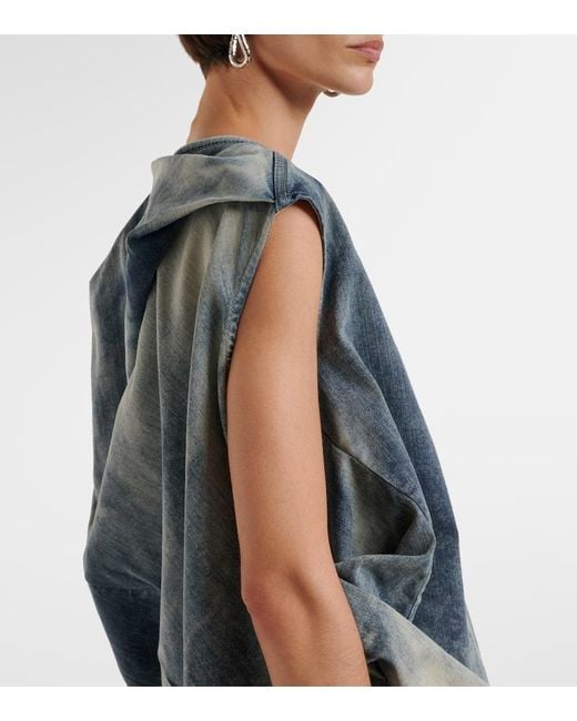 Top De Denim En Mezcla De Algodon Drapeado Rick Owens de color Blue