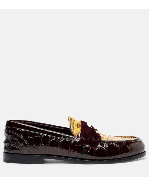 Christian Louboutin Brown Penny Croc-Effect Leather Penny Loafers