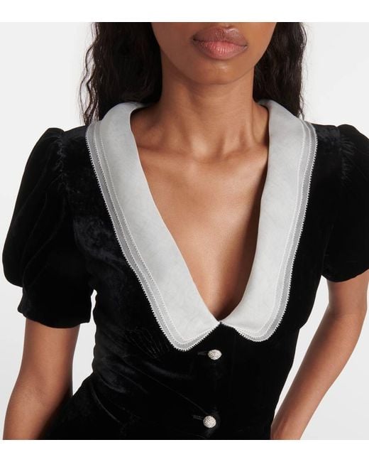 Miu Miu Black V-Neck Organza-Trimmed Velvet Minidress