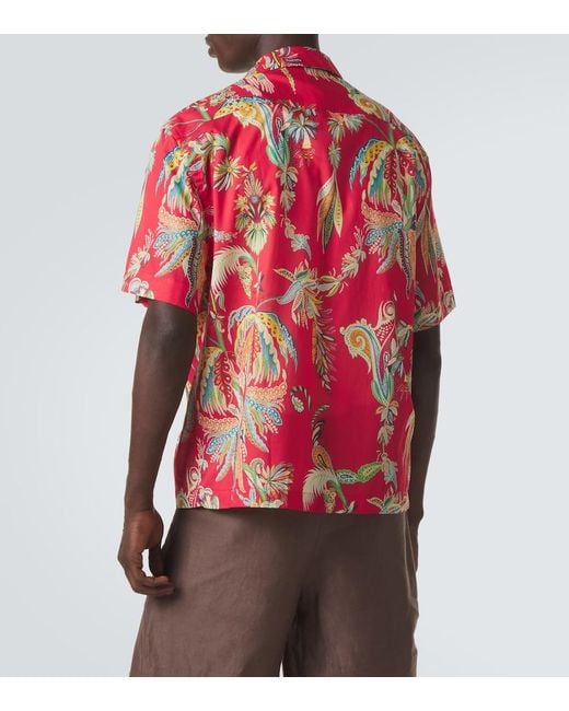Etro Red Paisley Cotton Bowling Shirt for men