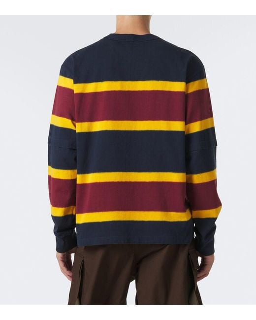 Sacai Blue Striped Cotton Jersey Sweatshirt for men