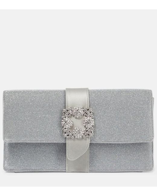 Clutch Capri Glitter Con Cristalli di Manolo Blahnik in Gray
