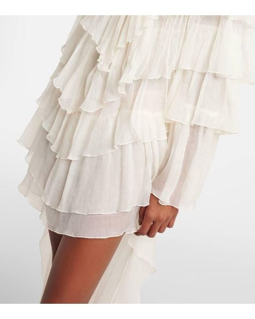 Blumarine White Ruffled Silk Minidress
