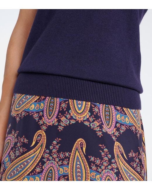 Etro Blue Embellished Silk And Cashmere Top