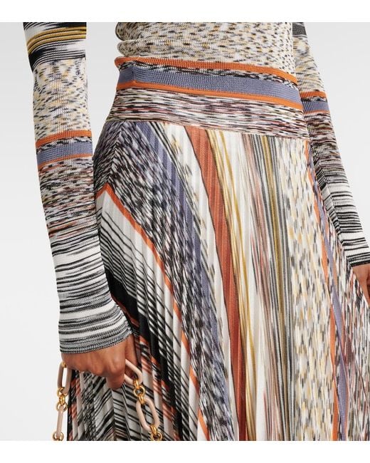 Missoni Multicolor Knitted Pleated Striped Maxi Dress
