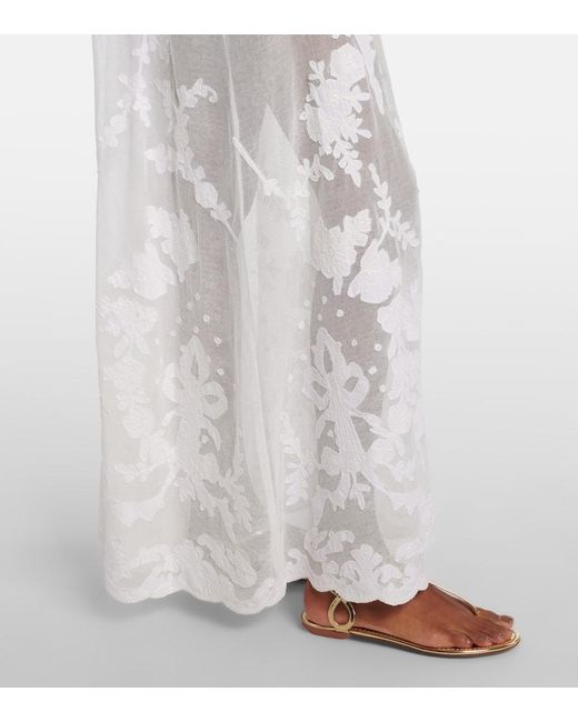 Juliet Dunn White Embroidered Semi-Sheer Cotton Maxi Dress