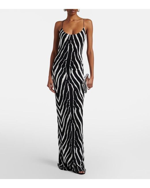 The New Arrivals Ilkyaz Ozel Black Zebra-Print Jersey Gown
