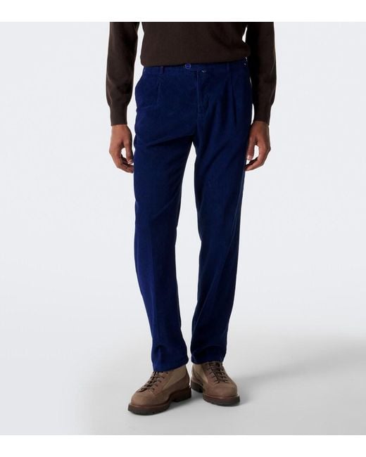 Kiton Blue Cotton Straight Pants for men