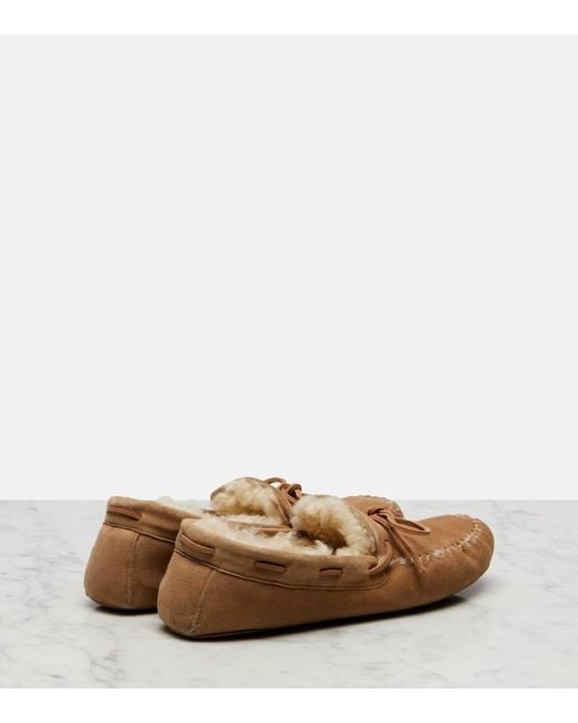 The Row Natural Lucca Shearling-Trimmed Suede Boat Shoes