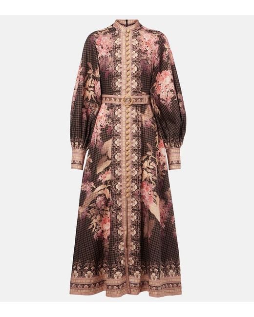 Zimmermann Brown Illuminate Floral Linen Midi Dress