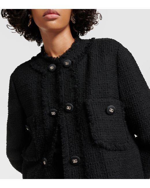 Manteau en tweed de laine melangee Dolce & Gabbana en coloris Black