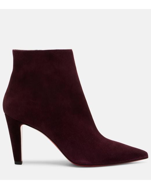 Christian Louboutin Red Vibella Booty 85 Suede Ankle Boots