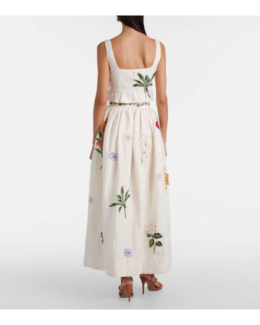 Agua Bendita White Bestickter Maxirock Tangelo Aus Leinen