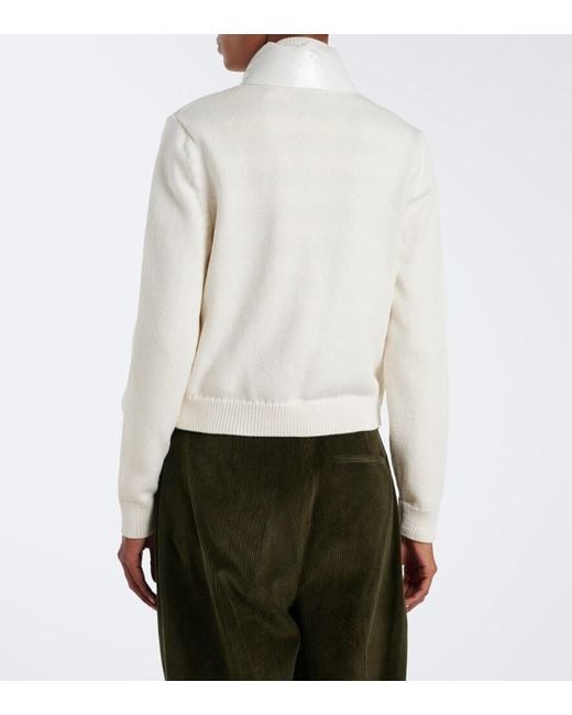 Moncler White Down-Paneled Wool Cardigan