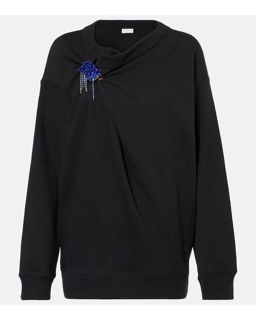 Dries Van Noten Blue Embellished Gathered Cotton Sweater