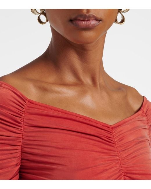 Balmain Red Ruched Jersey Crop Top