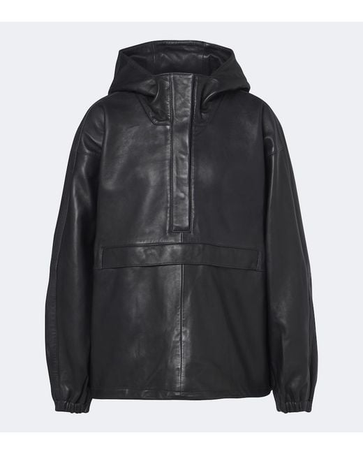 Rohe Black Hooded Oversized Leather Jacket