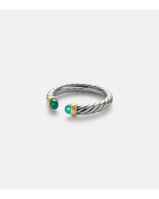 David Yurman White Cable Collectibles Petite Cable Sterling Ring With Onyx