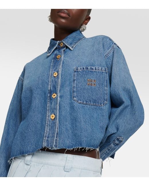 Miu Miu Cropped Denim Shirt in Blue | Lyst UK