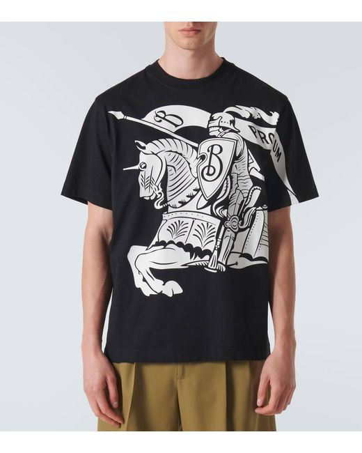 T-shirt in jersey di cotone con stampa di Burberry in Black da Uomo