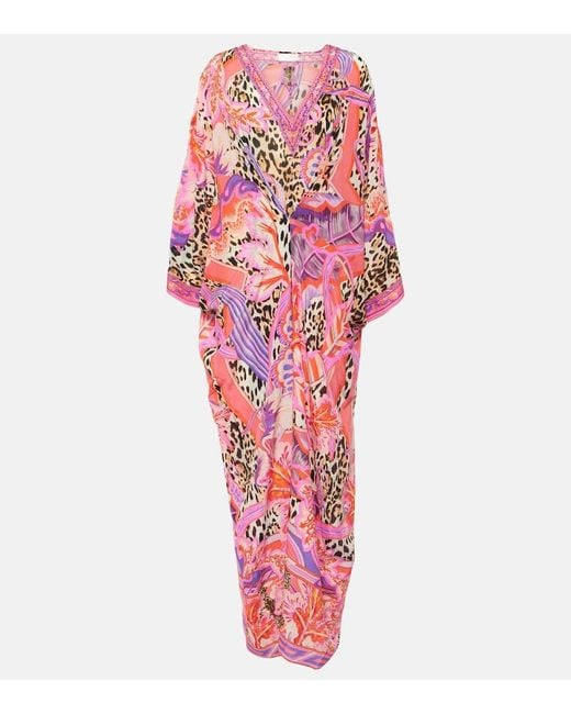 Camilla Pink Printed Silk Crepe Kaftan