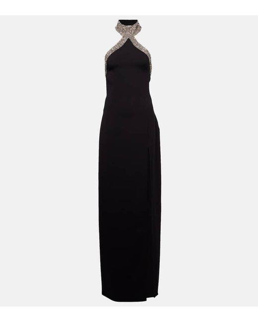 Tom Ford Black Embellished Halterneck Silk-Blend Gown