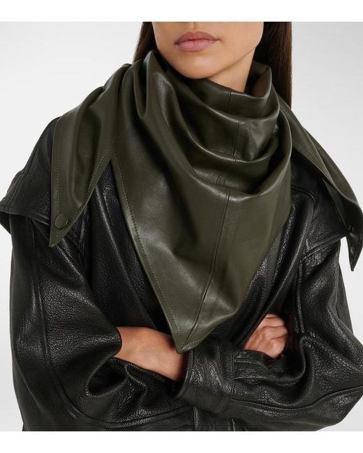 Nour Hammour Black Draped Leather Hood
