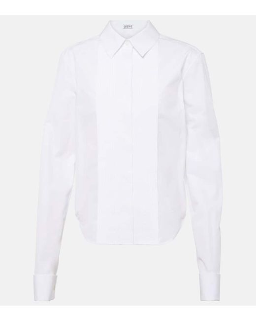 Loewe White Pleated Cotton Blouse