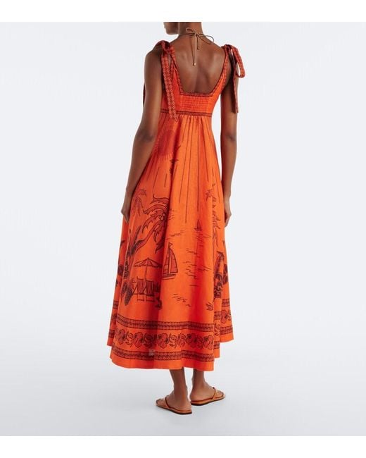 ALÉMAIS Red Boathouse Printed Linen Midi Dress