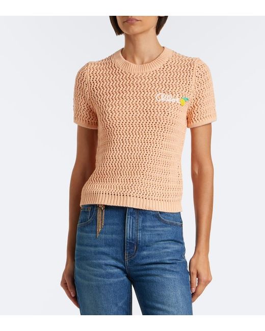 Chloé Natural Logo Crochet Cotton Top