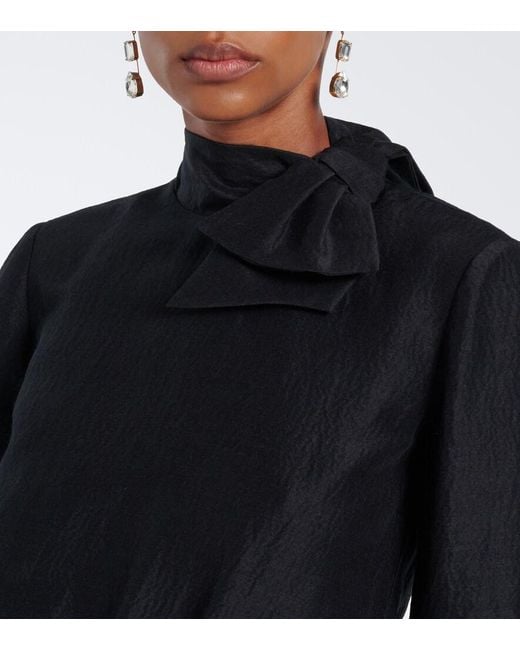 Roland Mouret Black Bow-Detail Jacquard Ramie And Silk Bodysuit
