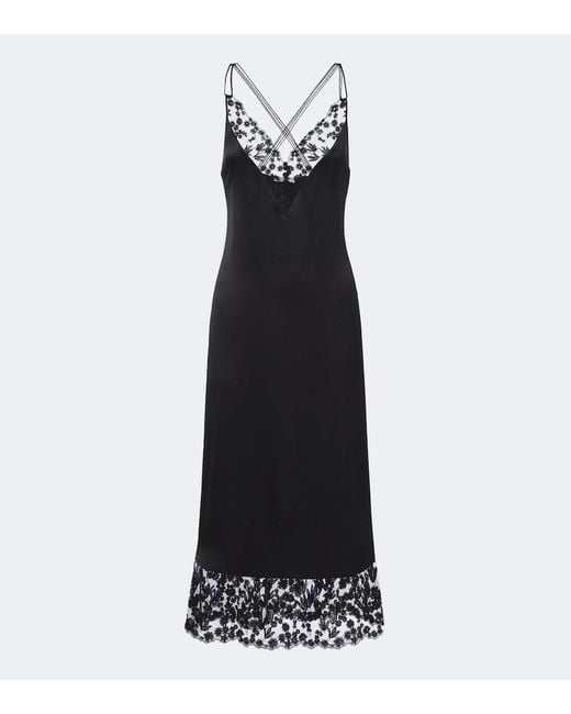 Fendi Black Lace-Trimmed Silk Slip Dress